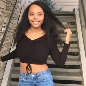 Drawstring Ruched Front Rib-knit Crop Top